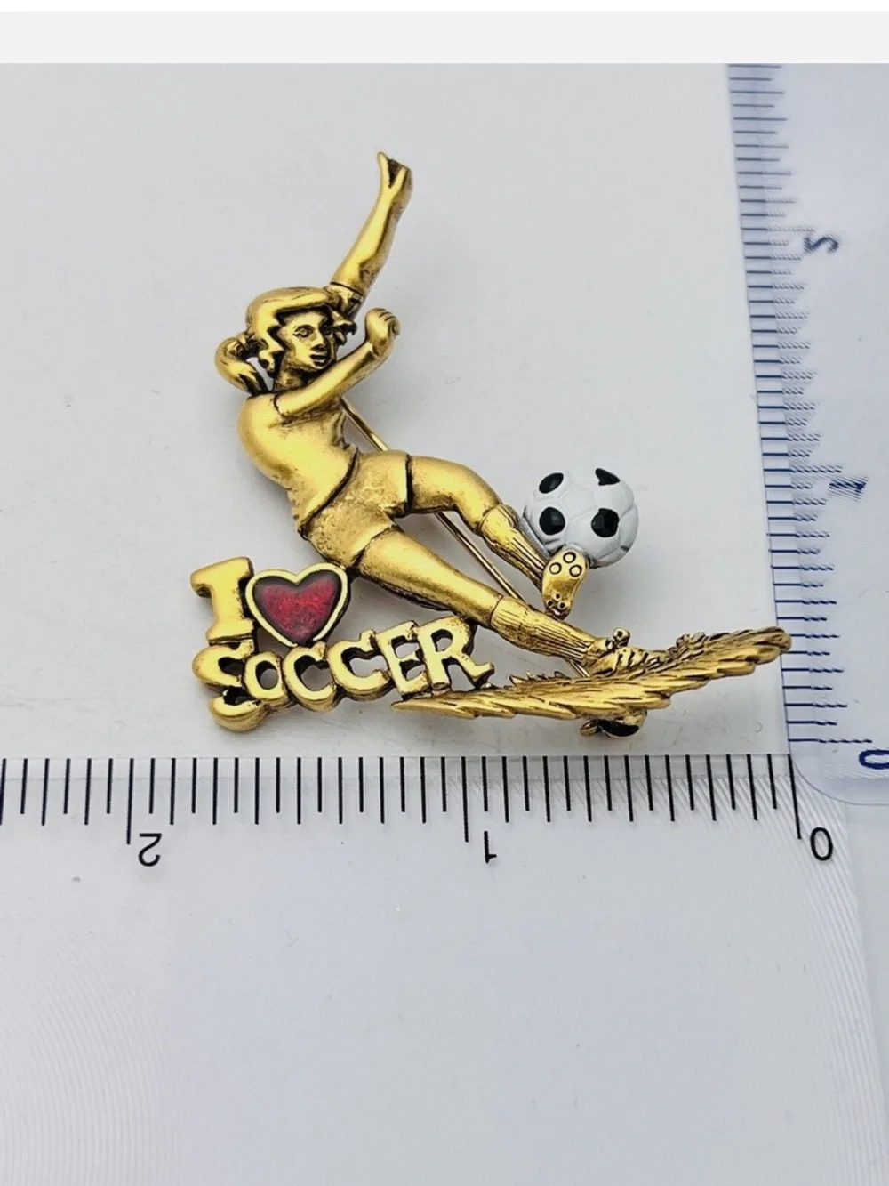 Danecraft 1934  Vintage I Love Soccer Enamel Brooch Pin
